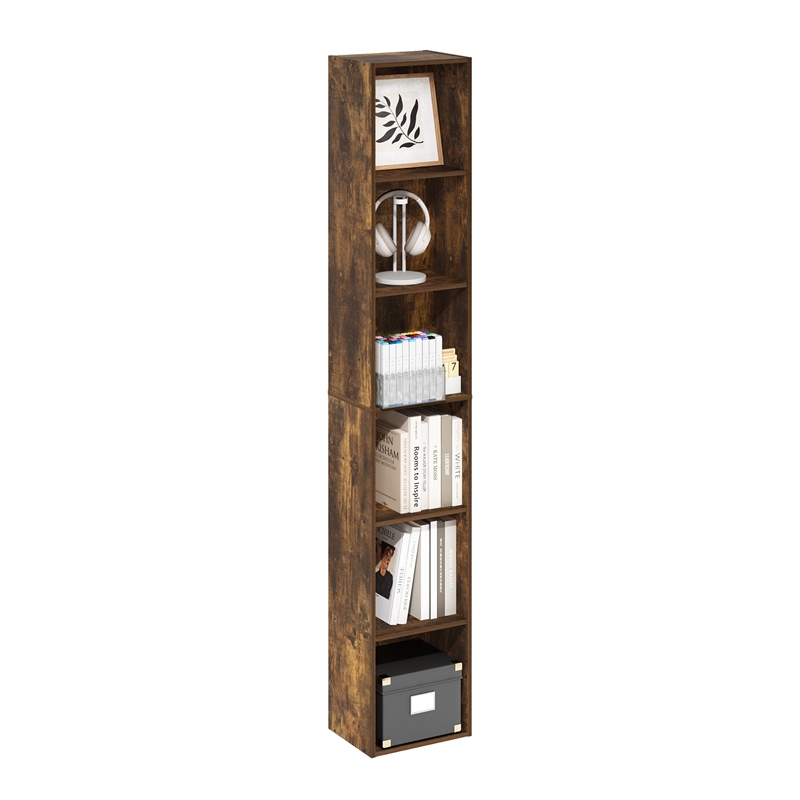 Pemberly Row Contemporary 6-Tier Open Shelf Bookcase in Amber Pine