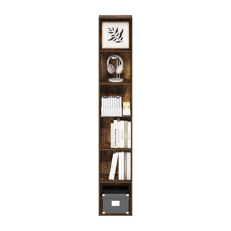 Pemberly Row Contemporary 6-Tier Open Shelf Bookcase in Amber Pine