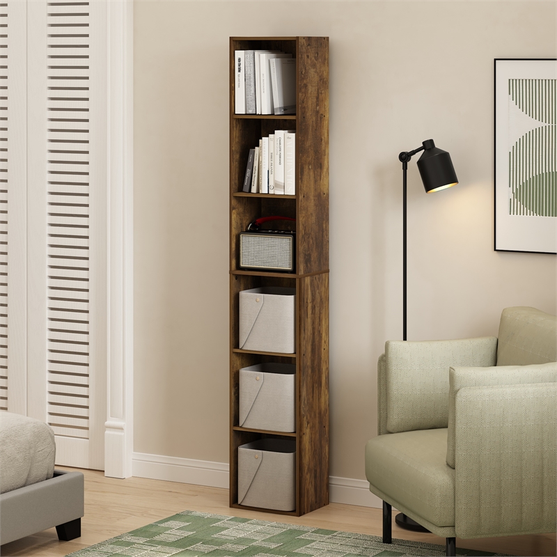 Pemberly Row Contemporary 6-Tier Open Shelf Bookcase in Amber Pine