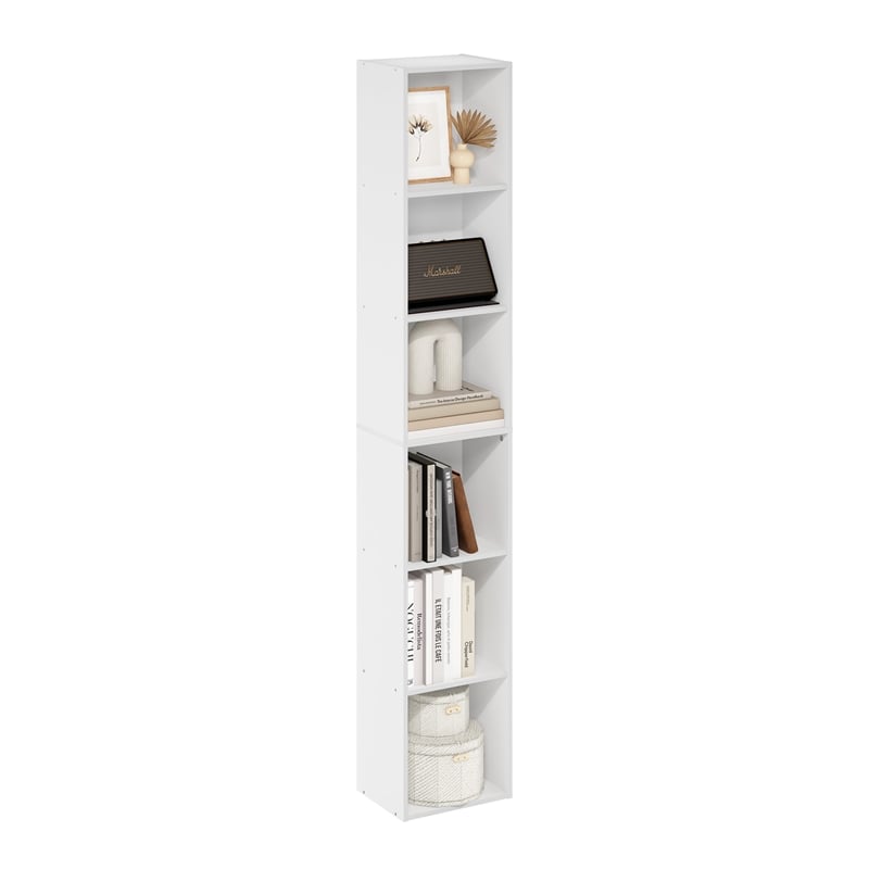 Pemberly Row Contemporary 6-Tier Open Shelf Bookcase in White
