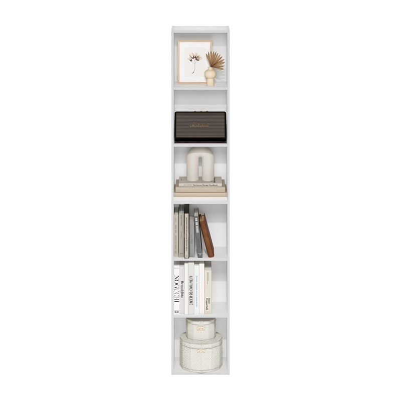 Pemberly Row Contemporary 6-Tier Open Shelf Bookcase in White