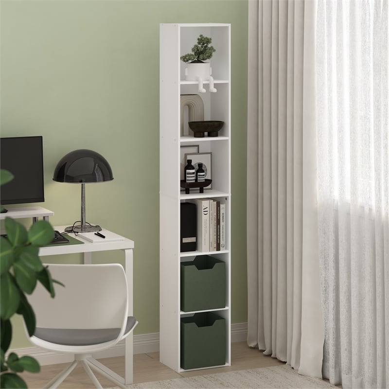 Pemberly Row Contemporary 6-Tier Open Shelf Bookcase in White