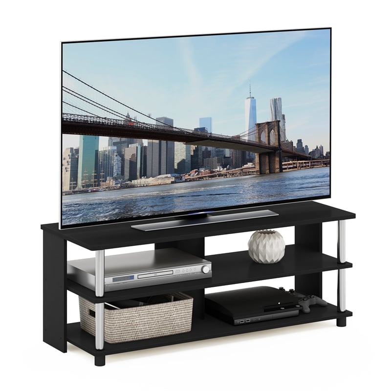 Pemberly Row 3-Tier TV Stand for TV up to 48 in Americano Stainless Steel Tubes