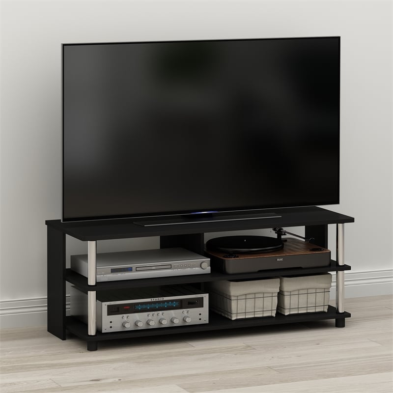 Pemberly Row 3-Tier TV Stand for TV up to 48 in Americano Stainless Steel Tubes