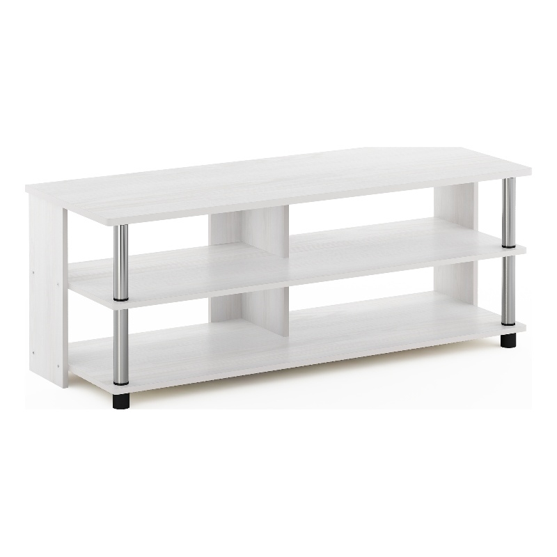 Pemberly Row 3-Tier TV Stand for TV up to 48 in White Oak Stainless Steel Tubes