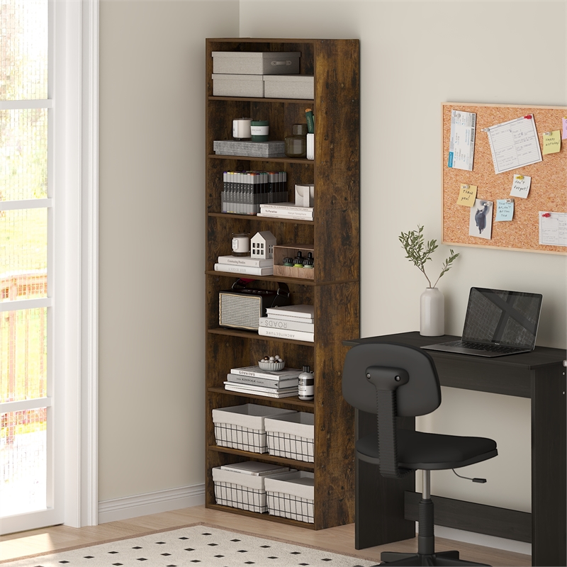 Pemberly Row 8-Tier Open Shelf Bookcase 12x24x71-inches in Amber Pine