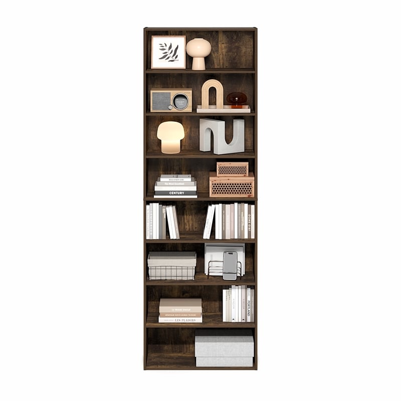 Pemberly Row 8-Tier Open Shelf Bookcase 12x24x71-inches in Amber Pine