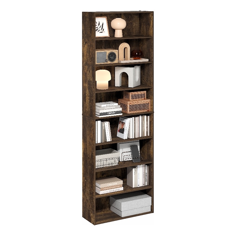 Pemberly Row 8-Tier Open Shelf Bookcase 12x24x71-inches in Amber Pine