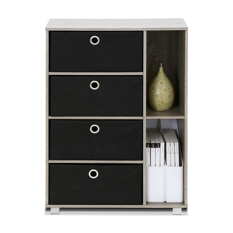 Pemberly Row Wood Storage Cabinet with Bin Drawers in French Oak Gray/Black