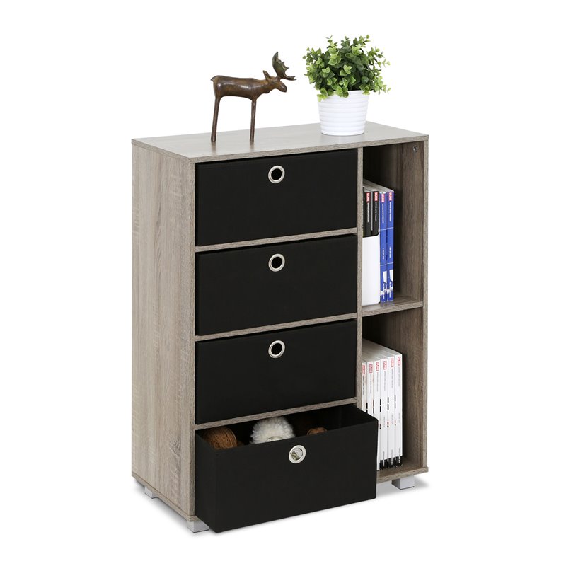 Pemberly Row Wood Storage Cabinet with Bin Drawers in French Oak Gray/Black
