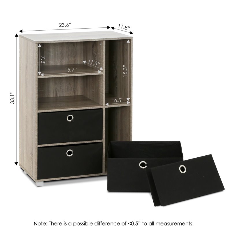 Pemberly Row Wood Storage Cabinet with Bin Drawers in French Oak Gray/Black