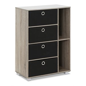 Pemberly Row Wood Storage Cabinet with Bin Drawers in French Oak Gray/Black