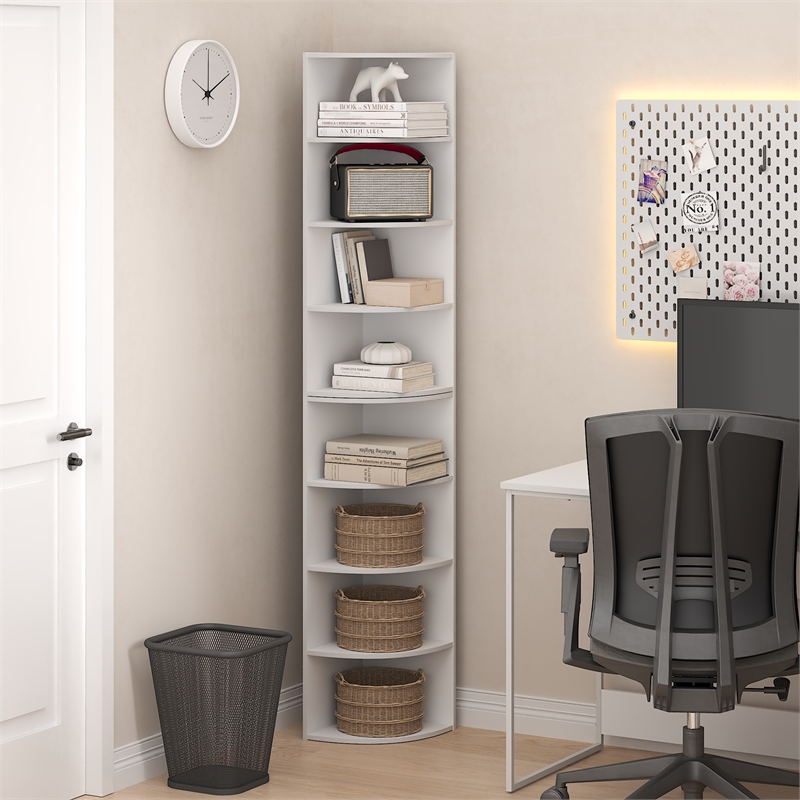 Pemberly Row 8-Tier Corner Shelf Bookcase in Bookshelf in White