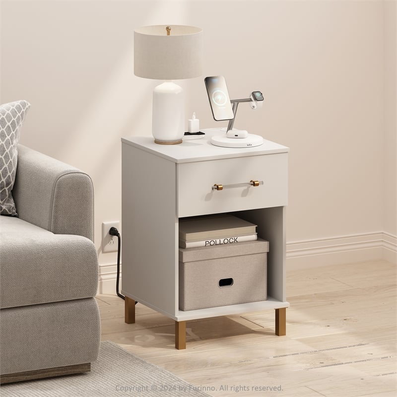 Pemberly Row End Table with USB Type-C Charging Station in White