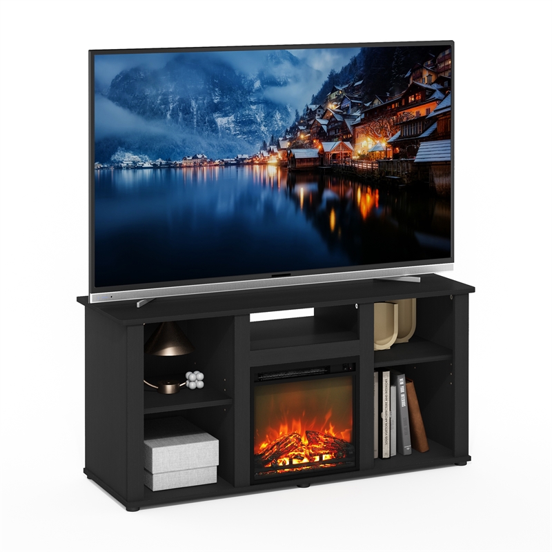 Pemberly Row Fireplace TV Entertainment Center with Open Storage Americano
