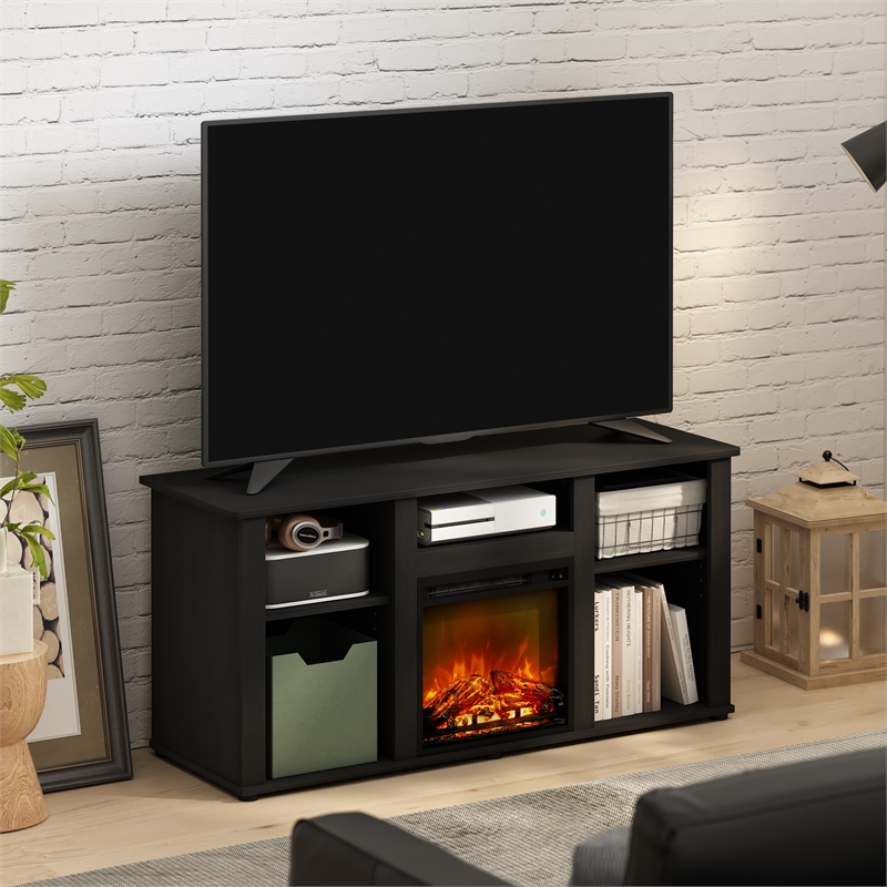 Pemberly Row Fireplace TV Entertainment Center with Open Storage Americano