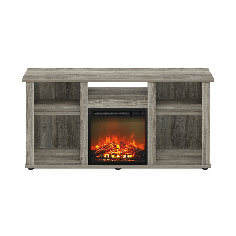 Pemberly Row Fireplace TV Entertainment Center with Open French Oak Gray