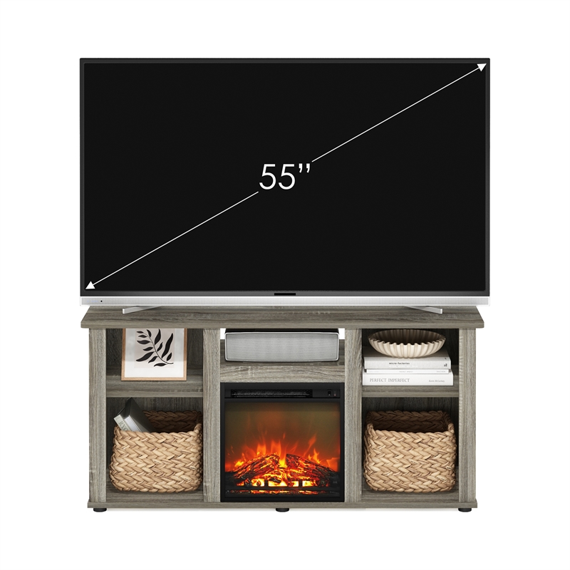 Pemberly Row Fireplace TV Entertainment Center with Open French Oak Gray