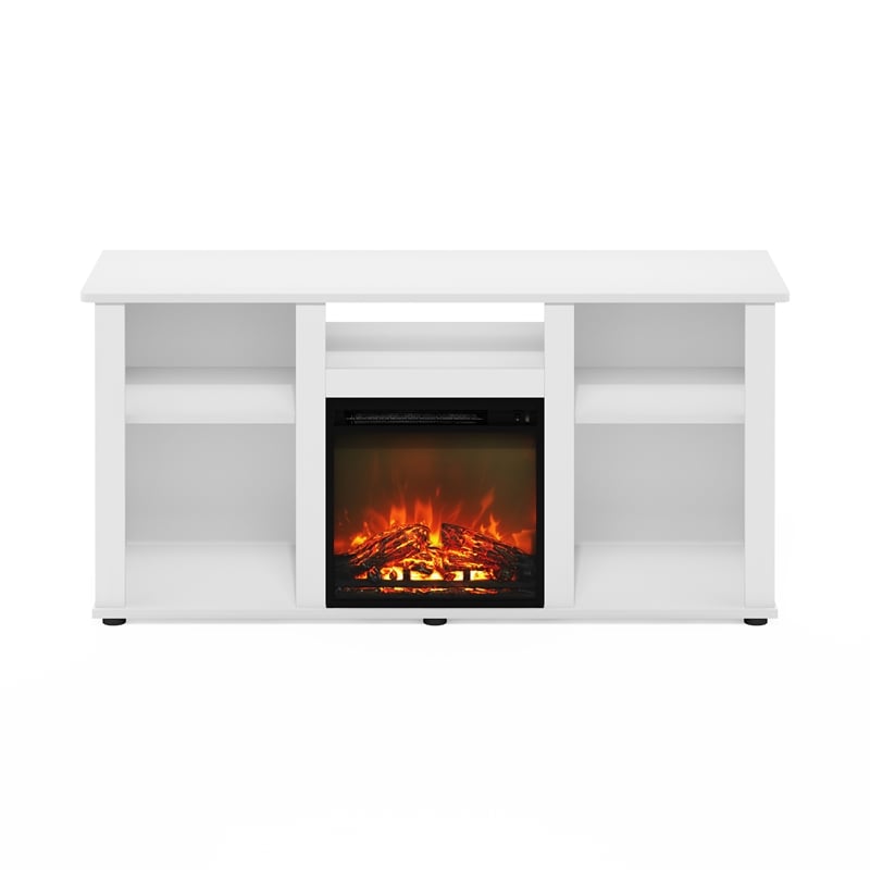 Pemberly Row Fireplace TV Entertainment Center with Open Storage Solid White