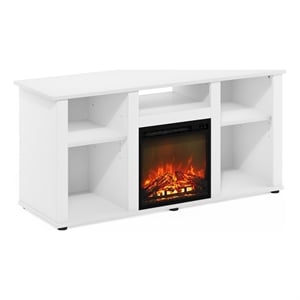 Pemberly Row Fireplace TV Entertainment Center with Open Storage Solid White