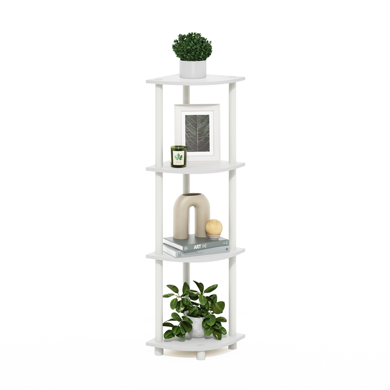Pemberly Row Turn-N-Tube 4-Tier Corner Display White Rack Multipurpose Shelving