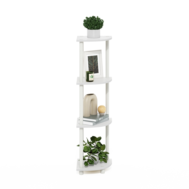 Pemberly Row Turn-N-Tube 4-Tier Corner Display White Rack Multipurpose Shelving