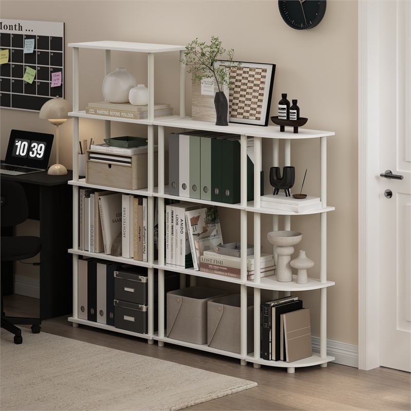 Pemberly Row Turn-N-Tube 4-Tier Corner Display White Rack Multipurpose Shelving