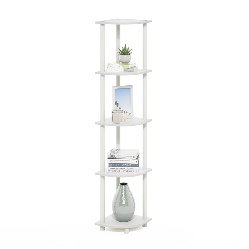 Pemberly Row Turn-N-Tube 5-Tier Corner Display White Rack Multipurpose Shelving