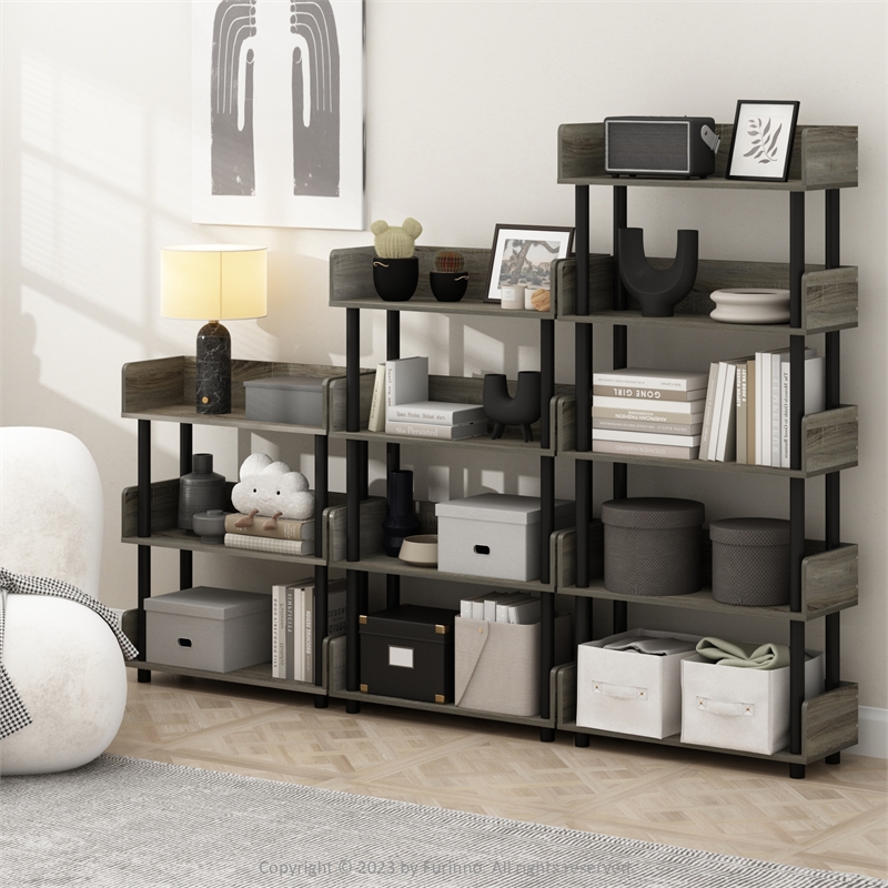 Pemberly Row 4-Tier Freestanding Multipurpose Display in French Oak/Black