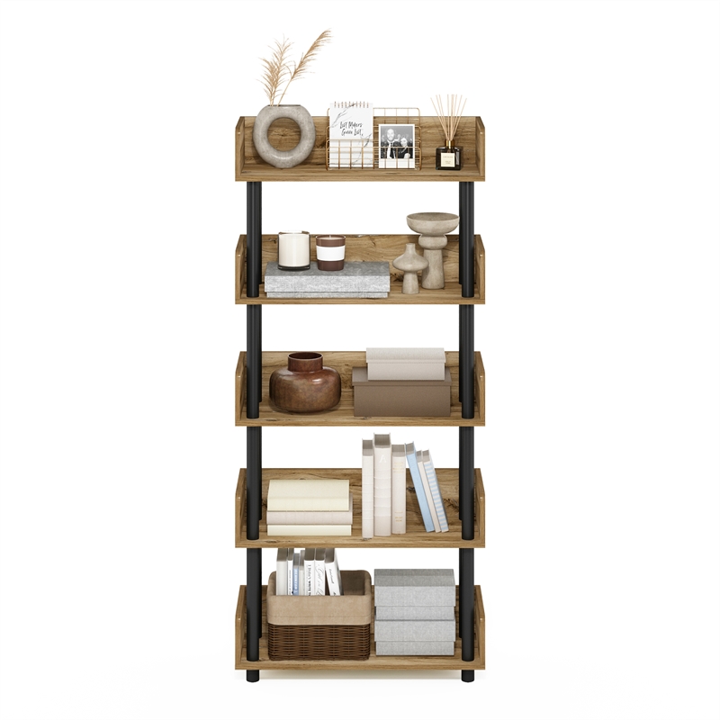 Pemberly Row Turn-N-Tube 4-Tier Freestanding Multipurposes Flagstaff Oak/Black