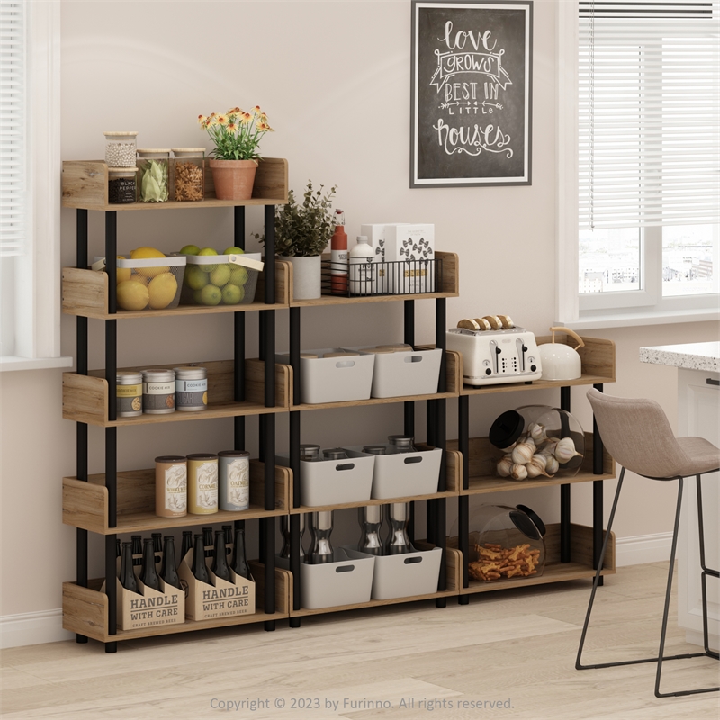 Pemberly Row Turn-N-Tube 4-Tier Freestanding Multipurposes Flagstaff Oak/Black