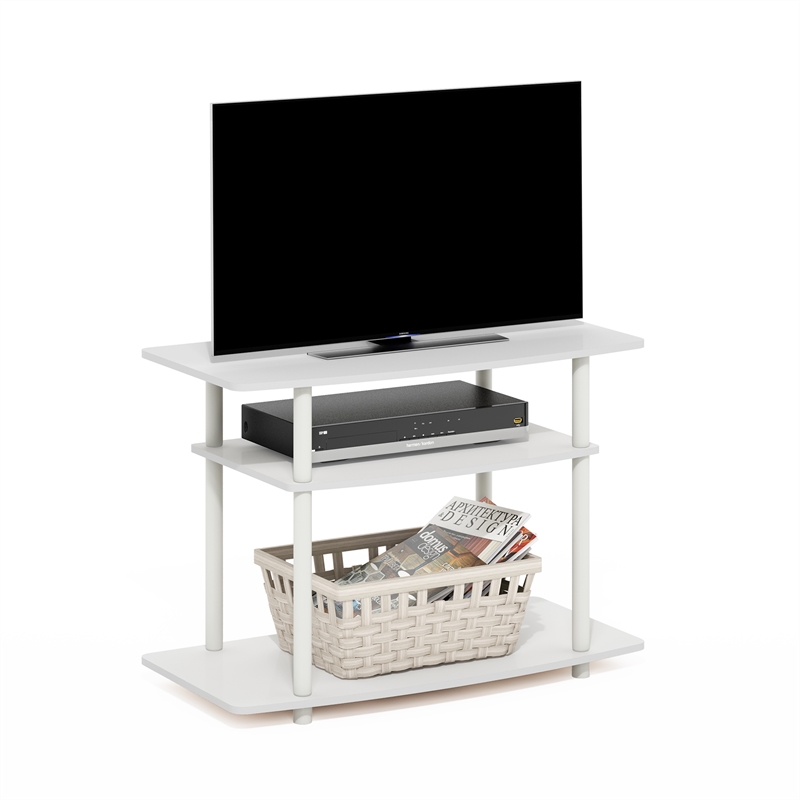 Pemberly Row Contemporary Turn-N-Tube No Tools 3-Tier TV Stands in White
