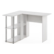 Pemberly Row L-Shape Desk with Bookshelf in White Oak in Stainless Steel Tubes