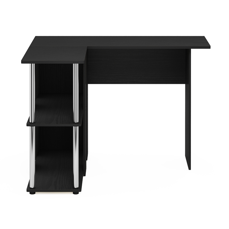 Pemberly Row Contemporary L-Shape Desk with Bookshelf in Americano