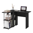 Pemberly Row Contemporary L-Shape Desk with Bookshelf in Americano
