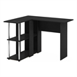 Pemberly Row Contemporary L-Shape Desk with Bookshelf in Americano