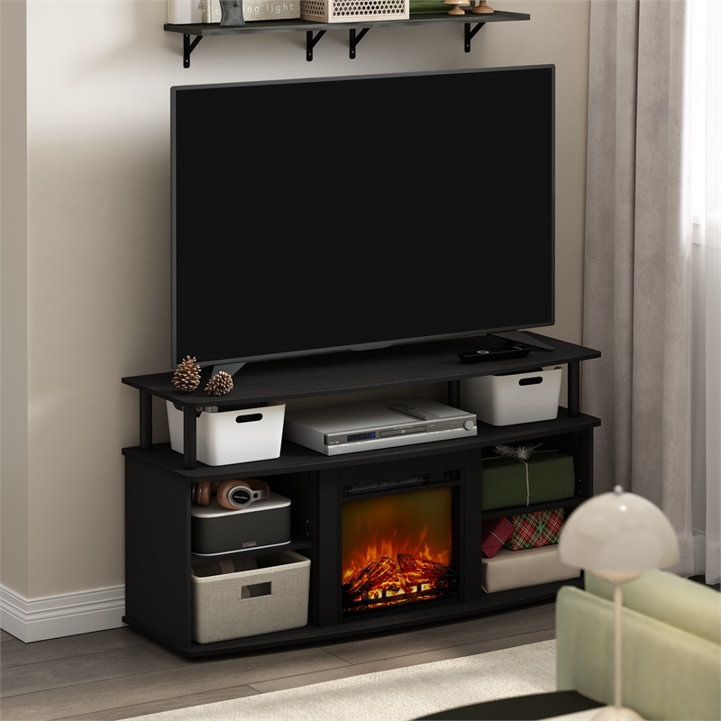 Pemberly Row Open Shelving Storage Fireplace Entertainment Americano/Black
