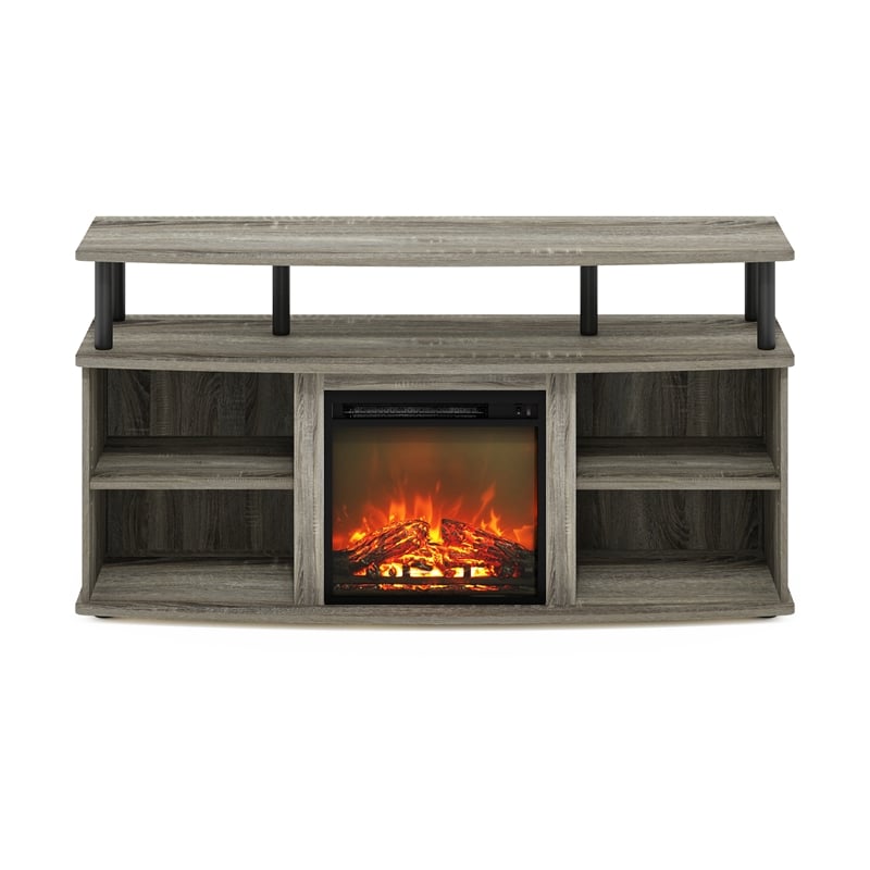 Pemberly Row Open Shelving Storage Fireplace French Oak Gray/Black