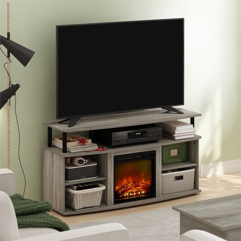 Pemberly Row Open Shelving Storage Fireplace French Oak Gray/Black