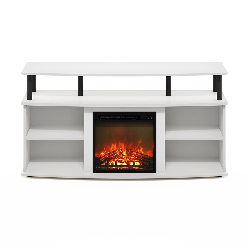 Pemberly Row Open Shelving Storage Fireplace Entertainment Solid White/Black