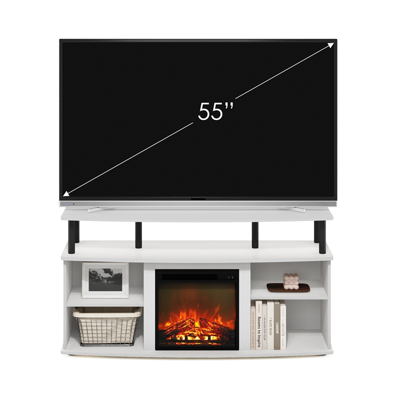Pemberly Row Open Shelving Storage Fireplace Entertainment Solid White/Black