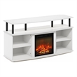Pemberly Row Open Shelving Storage Fireplace Entertainment Solid White/Black