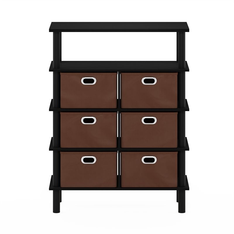 Pemberly Row Turn-N-Tube Engineered Wood Console Table in Black Oak/Brown