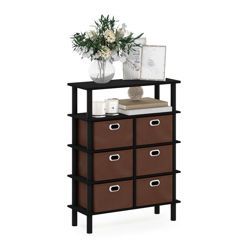 Pemberly Row Turn-N-Tube Engineered Wood Console Table in Black Oak/Brown