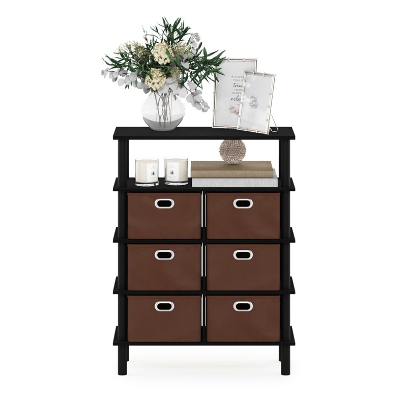 Pemberly Row Turn-N-Tube Engineered Wood Console Table in Black Oak/Brown