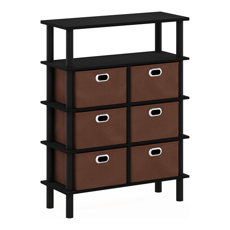 Pemberly Row Turn-N-Tube Engineered Wood Console Table in Black Oak/Brown