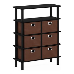 Pemberly Row Turn-N-Tube Engineered Wood Console Table in Black Oak/Brown