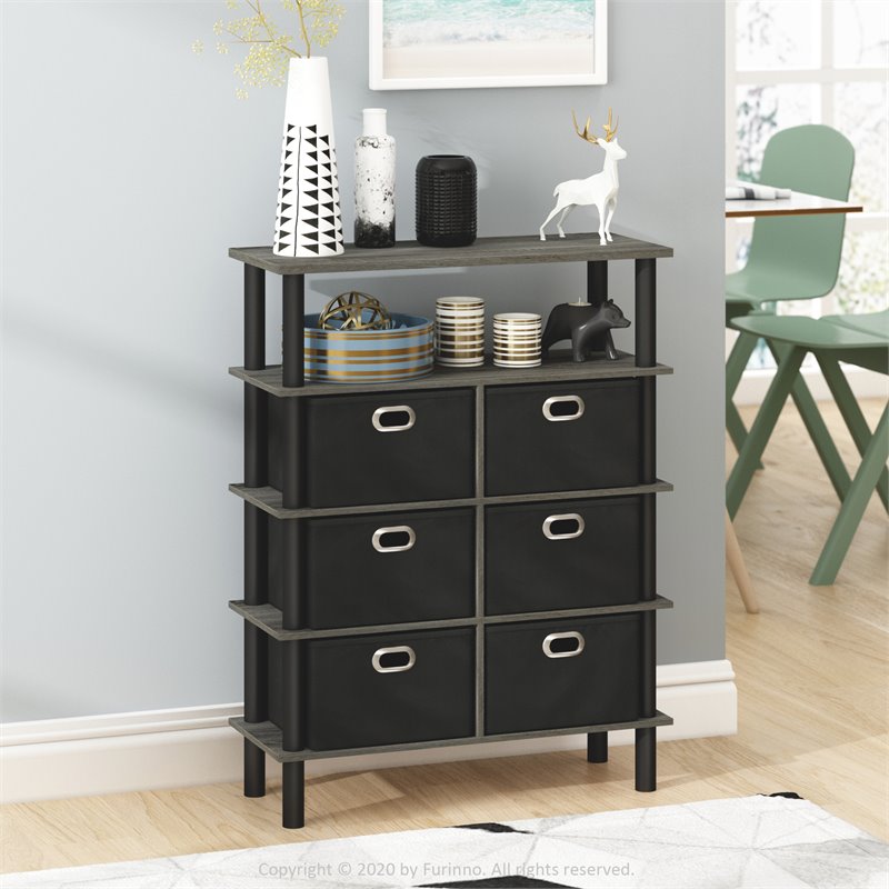 Pemberly Row Turn-N-Tube Engineered Wood Console Table in French Oak Gray/Black