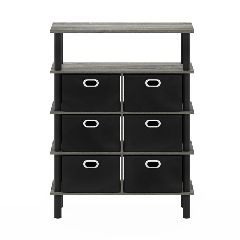 Pemberly Row Turn-N-Tube Engineered Wood Console Table in French Oak Gray/Black