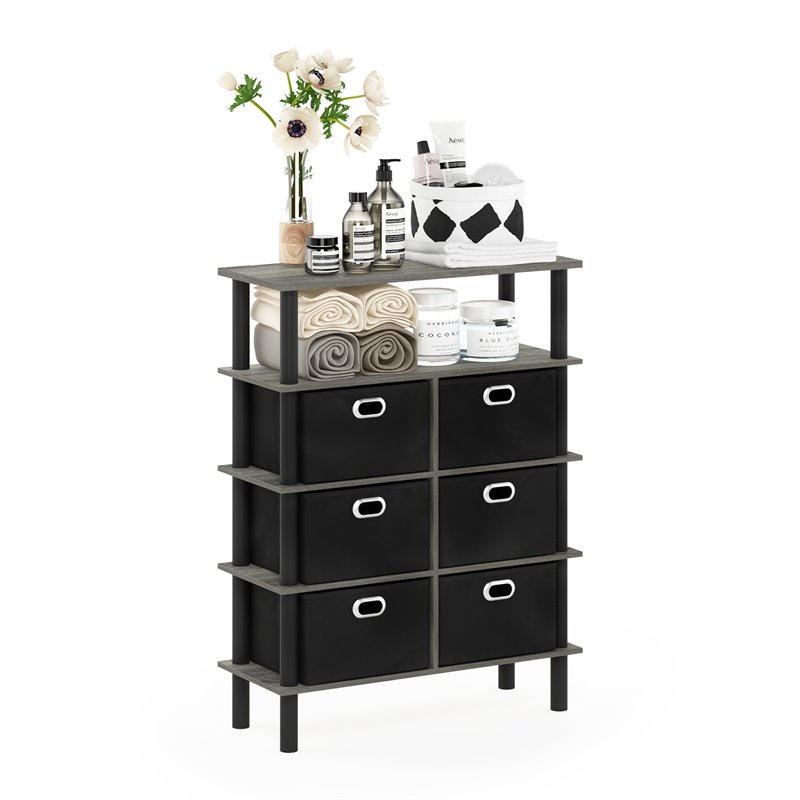 Pemberly Row Turn-N-Tube Engineered Wood Console Table in French Oak Gray/Black
